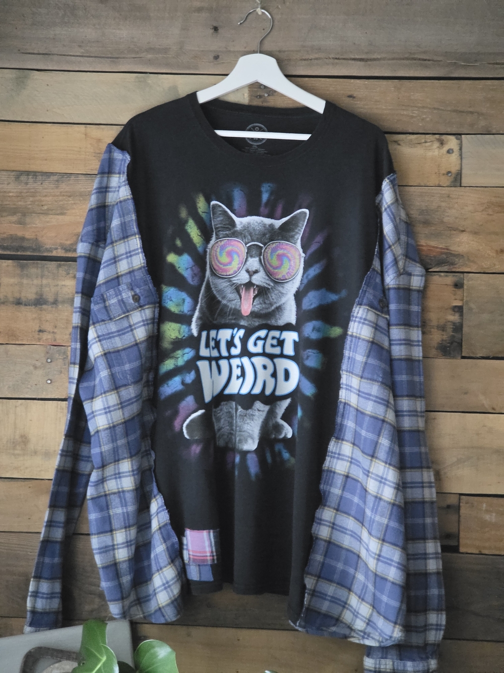 Obey Black Tee with Rainbow Spiral Sunglasses Cat Graphic